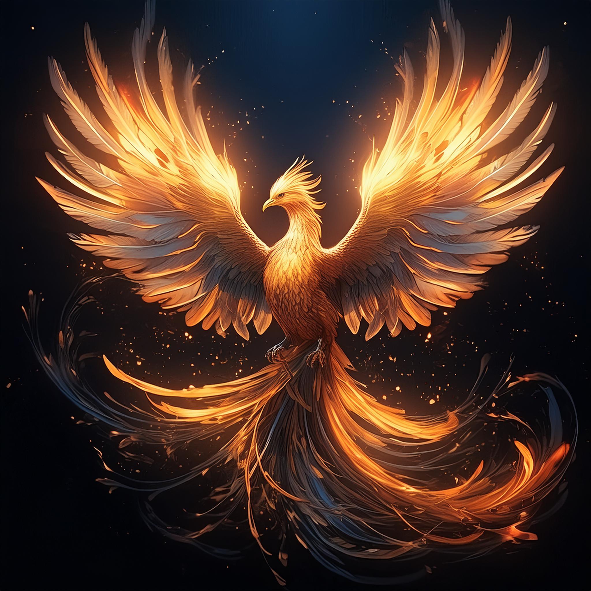 AI created image of a mythical phoenix in the landing position.